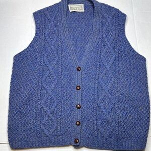 Aran Sweater Market merino wool cable knit button vest, size large